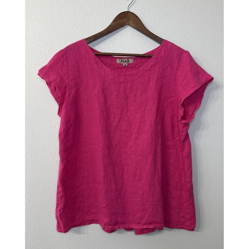 Flax linen top womens M 10-14 pink colorful resort beach cruise lagenlook hippie